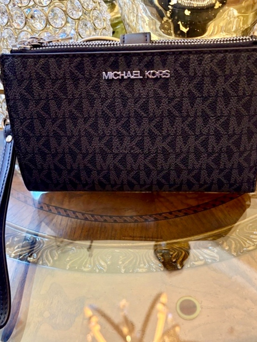 Michael Kors Black Jet Set Travel Wristlet with Detachable Strap.